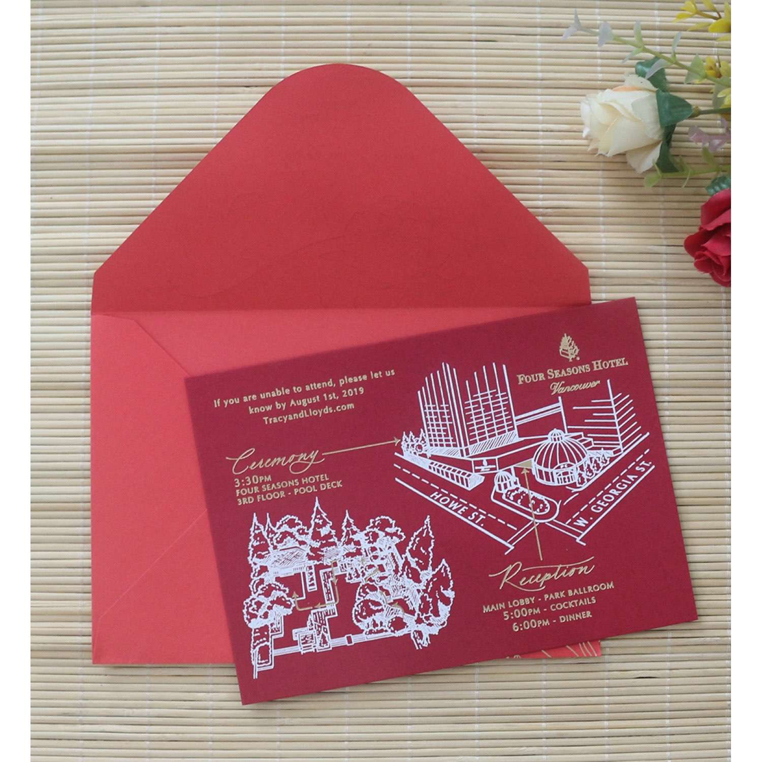 Red Wedding Invitation Marriage Card Simple Style Invitation Card Foiling Printing Customized